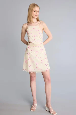 DeFacto Halter Yaka Floral Tül Kolsuz Mini Elbise H8502AX26SMYL251