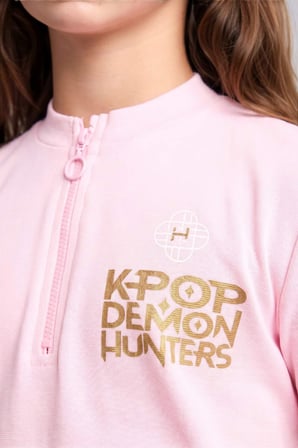 Kpop - Demon Hunters Yarım Fermuarlı Kısa Kollu Tişört Kız Çocuk