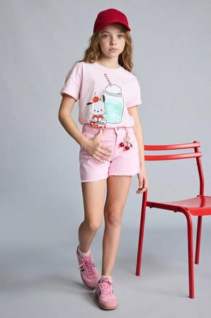 DeFacto %100 Pamuk Pochacco Relax Fıt Bisiklet Yaka Kısa Kollu Tişört Kız Çocuk H3474A826SMPN343