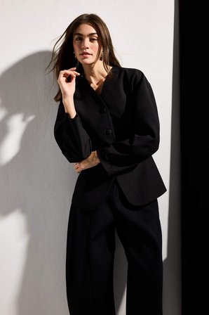 DeFacto Fıtted V Yaka Krep Blazer Ceket H0904AX26SMBK81