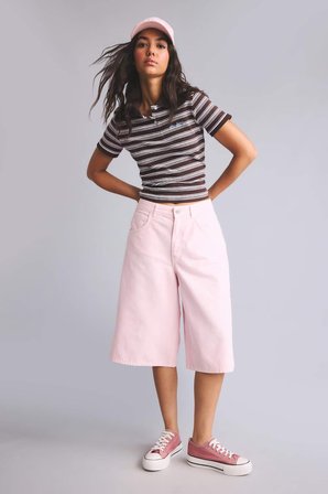 Açık Pembe Bermuda Jean Şort