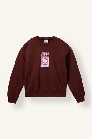 Defacto I5073A8BR162 Bordo Hello Kitty Relaxed Fit Bisiklet Yaka Baskılı Sweatshirt Kız Çocuk