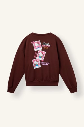 Defacto I5073A8BR162 Bordo Hello Kitty Relaxed Fit Bisiklet Yaka Baskılı Sweatshirt Kız Çocuk