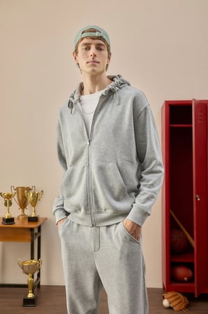 Defacto D7599AXGR210 Gri Relax Fıt Kapüşonlu İçi Yumuşak Tüylü Kalın Kumaş Fermuarlı Sweatshirt
