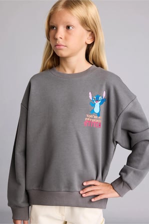 Dısney Lılo & Stıtch Relax Fıt Bisiklet Yaka Sweatshirt Kız Çocuk