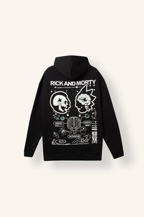 Rick and Morty Boxy Fit Kapüşonlu Kanguru Cepli Baskılı Sweatshirt