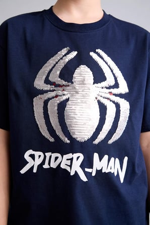 DeFacto %100 Pamuk Çift Yönlü Payetli Marvel Spıderman Tişört Erkek Çocuk H8255A826HSNV256