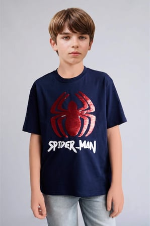 DeFacto %100 Pamuk Çift Yönlü Payetli Marvel Spıderman Tişört Erkek Çocuk H8255A826HSNV256