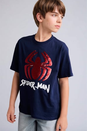 DeFacto %100 Pamuk Çift Yönlü Payetli Marvel Spıderman Tişört Erkek Çocuk H8255A826HSNV256