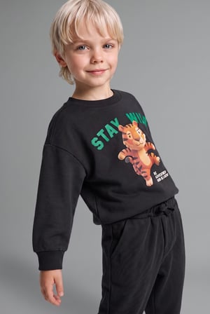DeFacto %100 Pamuk Oversize Kaplan Baskılı ve Yazılı Uzun Kollu Sweatshirt Erkek Bebek I3806A526WNAR202