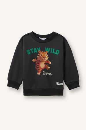 DeFacto %100 Pamuk Oversize Kaplan Baskılı ve Yazılı Uzun Kollu Sweatshirt Erkek Bebek I3806A526WNAR202