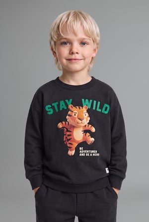 DeFacto %100 Pamuk Oversize Kaplan Baskılı ve Yazılı Uzun Kollu Sweatshirt Erkek Bebek I3806A526WNAR202