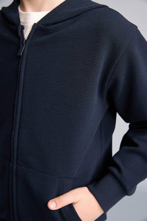 DeFacto Kapüşonlu Basic Fermuarlı Cepli Sweatshirt Hırka Erkek Çocuk H2847A826AUNV253