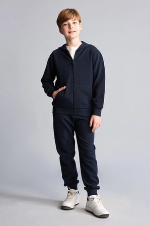 Defacto H2847A8NV253 Lacivert Kapüşonlu Basic Fermuarlı Cepli Sweatshirt Hırka Erkek Çocuk