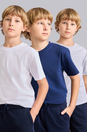 DeFacto Regular Fit Bisiklet Yaka Kısa Kollu 3'lü Basic Tişört Seti Erkek Çocuk I1516A826AUNV241