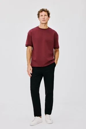 Kırışmaz Pamuklu Düşük Omuzlu Oversize Basic Tişört