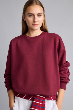 Okula Dönüş Oversıze Bisiklet Yaka Basıc Düz Kalın Sweatshirt Kumaşı Sweatshirt