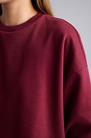 Okula Dönüş Oversıze Bisiklet Yaka Basıc Düz Kalın Sweatshirt Kumaşı Sweatshirt