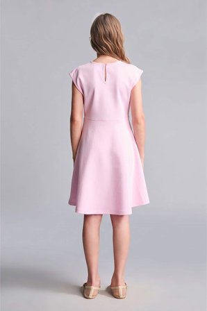 Çan Kesim Etekli Yarım Kollu Pembe Elbise Kız Çocuk