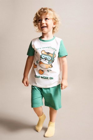 DeFacto %100 Pamuk Baskılı Kısa Kollu Üst Şort Alt 2'li Pijama Takımı Erkek Bebek H8217A526HSER105