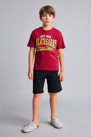 DeFacto %100 Pamuk Galatasaray Kısa Kollu Pijama Üstü Şort Pijama Alt 2'li Pijama Takımı Erkek Çocuk H7340A826HSRD119