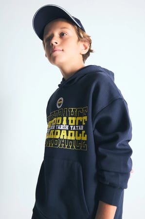 Fenerbahçe Regular Fıt Kapüşonlu İçi Yumuşak Tüylü Kalın Sweatshirt Kumaşı Sweatshirt Erkek Çocuk
