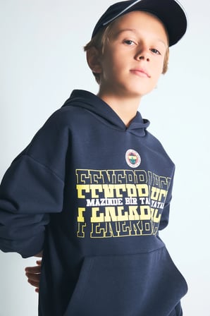 Fenerbahçe Regular Fıt Kapüşonlu İçi Yumuşak Tüylü Kalın Sweatshirt Kumaşı Sweatshirt Erkek Çocuk