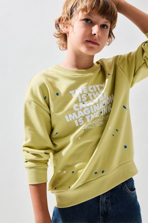 DeFacto Sıcak Tutan Bisiklet Yaka Efekt Baskılı Sweatshirt Erkek Çocuk I0674A826AUGN659