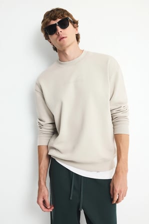 Defacto X8282AZBG672 Bej Boxy Fit Uzun Kollu Pamuklu Bisiklet Yaka İçi Yumuşak Tüylü Baskılı Sweatshirt
