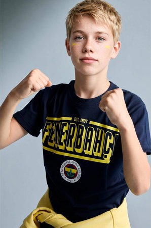DeFacto %100 Pamuk Fenerbahçe Kısa Kollu Pijama Üst Şort Pijama Alt 2'li Pijama Takımı Erkek Çocuk H7578A826HSIN42