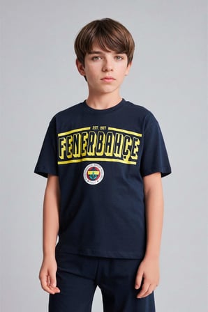 DeFacto %100 Pamuk Fenerbahçe Kısa Kollu Pijama Üst Şort Pijama Alt 2'li Pijama Takımı Erkek Çocuk H7578A826HSIN42
