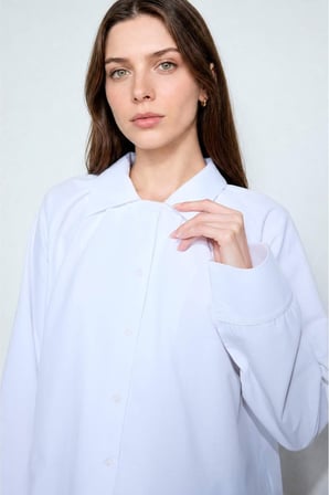 DeFacto Regular Fıt Poplin Uzun Kollu Beyaz Tunik H5622AX26SMWT32