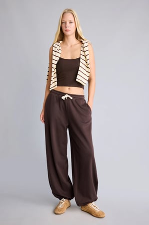 Loose Fit Beli Bağcıklı Kalın Kumaş Eşofman Altı
