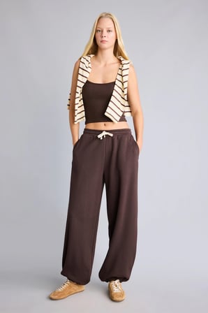 Loose Fit Beli Bağcıklı Kalın Kumaş Eşofman Altı