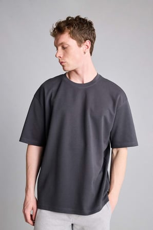 DeFacto Pamuklu Nefes Alabilen Oversize Antrasit Tişört X3926AZ26AUAR104