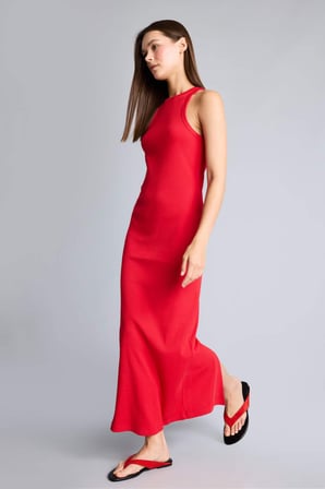 Bodycon Vücudu Saran Halter Yaka Ribana Kolsuz Siyah Maxi Elbise