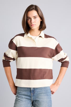 DeFacto Long Fit Polo Yaka Uzun Kollu Çizgili Sweatshirt I2960AX26AUBN341