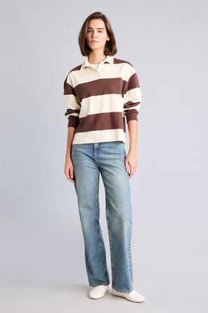 DeFacto Long Fit Polo Yaka Uzun Kollu Çizgili Sweatshirt I2960AX26AUBN341