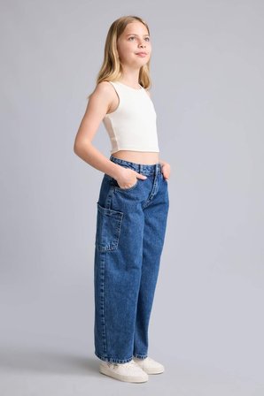 DeFacto %100 Pamuk Baggy Fıt Jean Pantolon Kız Çocuk H8896A826AUNM34