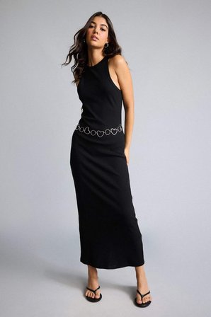 DeFacto Bodycon Vücudu Saran Halter Yaka Ribana Kolsuz Siyah Maxi Elbise H7119AX26SMBK81