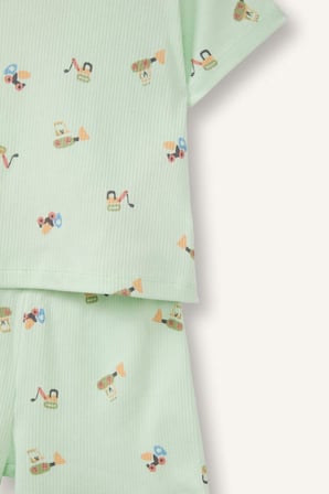 DeFacto Desenli Fitilli Kaşkorse 2'li Pijama Takımı Erkek Bebek H4030A526HSGN1094