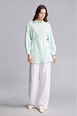 DeFacto Relax Fıt Kırışık Dokulu Kumaş Uzun Kollu Açık Nane Tunik H7714AX26HSGN1206