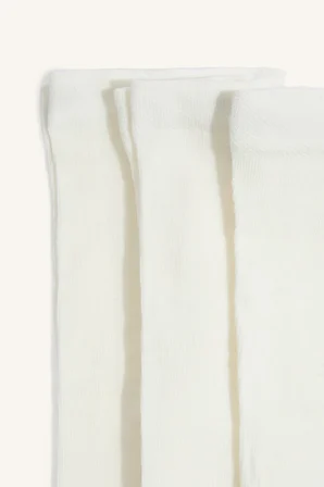 3'lü Paket Pamuklu Düz Külotlu Çorap Kız Çocuk
