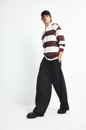 Boxy Fıt Polo Yaka Çizgili Sweatshirt