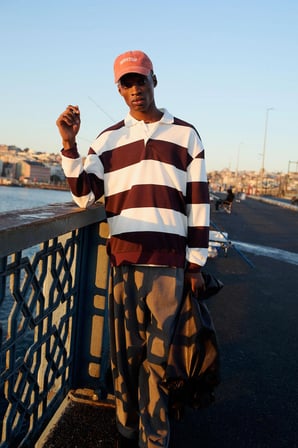 Boxy Fıt Polo Yaka Çizgili Sweatshirt