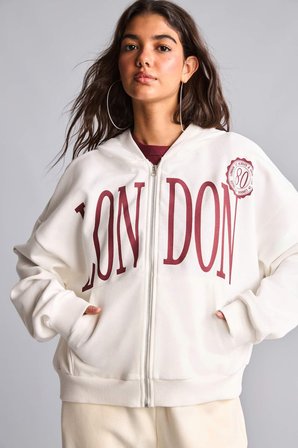 DeFacto Oversıze Kapüşonlu Baskılı Fermuarlı Sweatshirt Hırka I4233AX26AUWT32