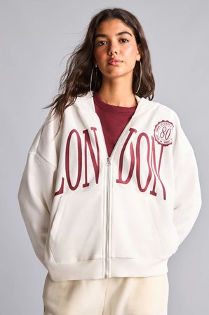 DeFacto Oversıze Kapüşonlu Baskılı Fermuarlı Sweatshirt Hırka I4233AX26AUWT32