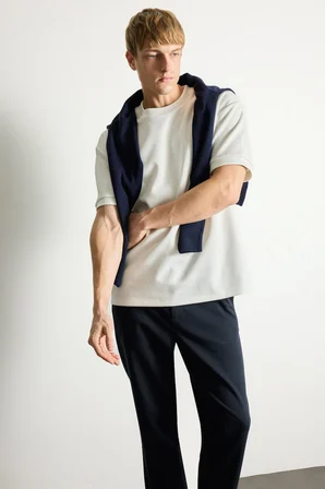 Kırışmaz Pamuklu Düşük Omuzlu Oversize Basic Tişört
