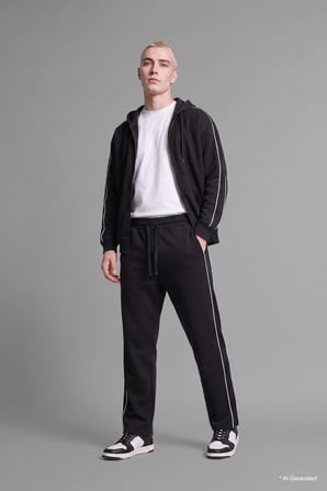 Defacto H4428AXBK81 Siyah Boxy Fit Şerit Detaylı Kapüşonlu Fermuarlı Basic Sweatshirt Hırka