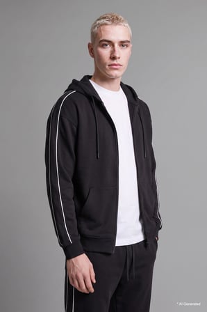 Defacto H4428AXBK81 Siyah Boxy Fit Şerit Detaylı Kapüşonlu Fermuarlı Basic Sweatshirt Hırka